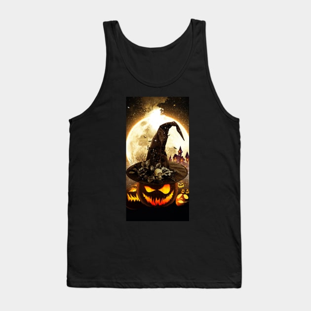 Halloween Pumpkins Witch Skull Glowing Pumpkins Tank Top by JDVNart